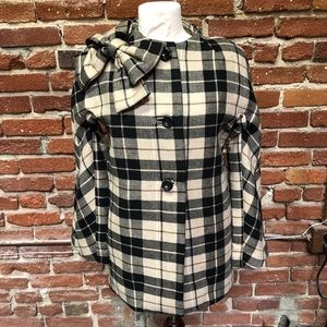 NWT Kate Spade Girl’s Plaid Wool Pea Coat with Bow